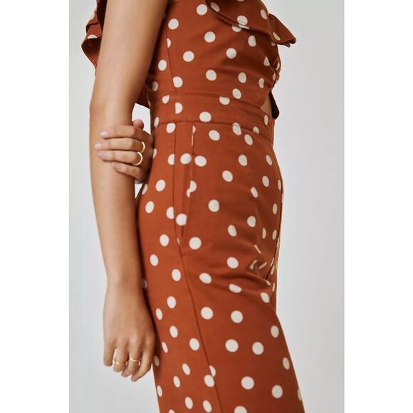 New Anthropologie by Maeve One-Shoulder Wide-Leg Polka Dot Jumpsuit Size 2 - Picture 4 of 4